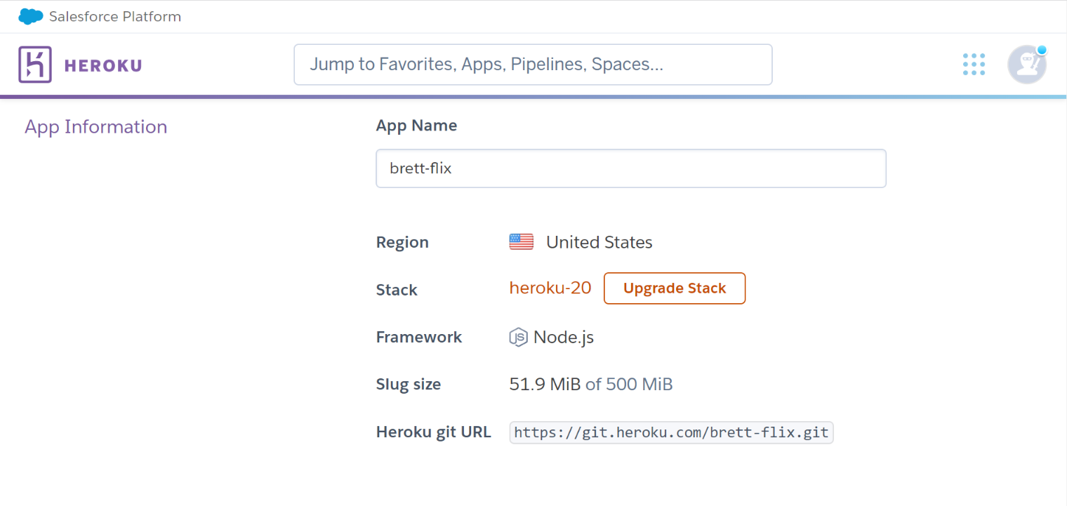 heroku screenshot